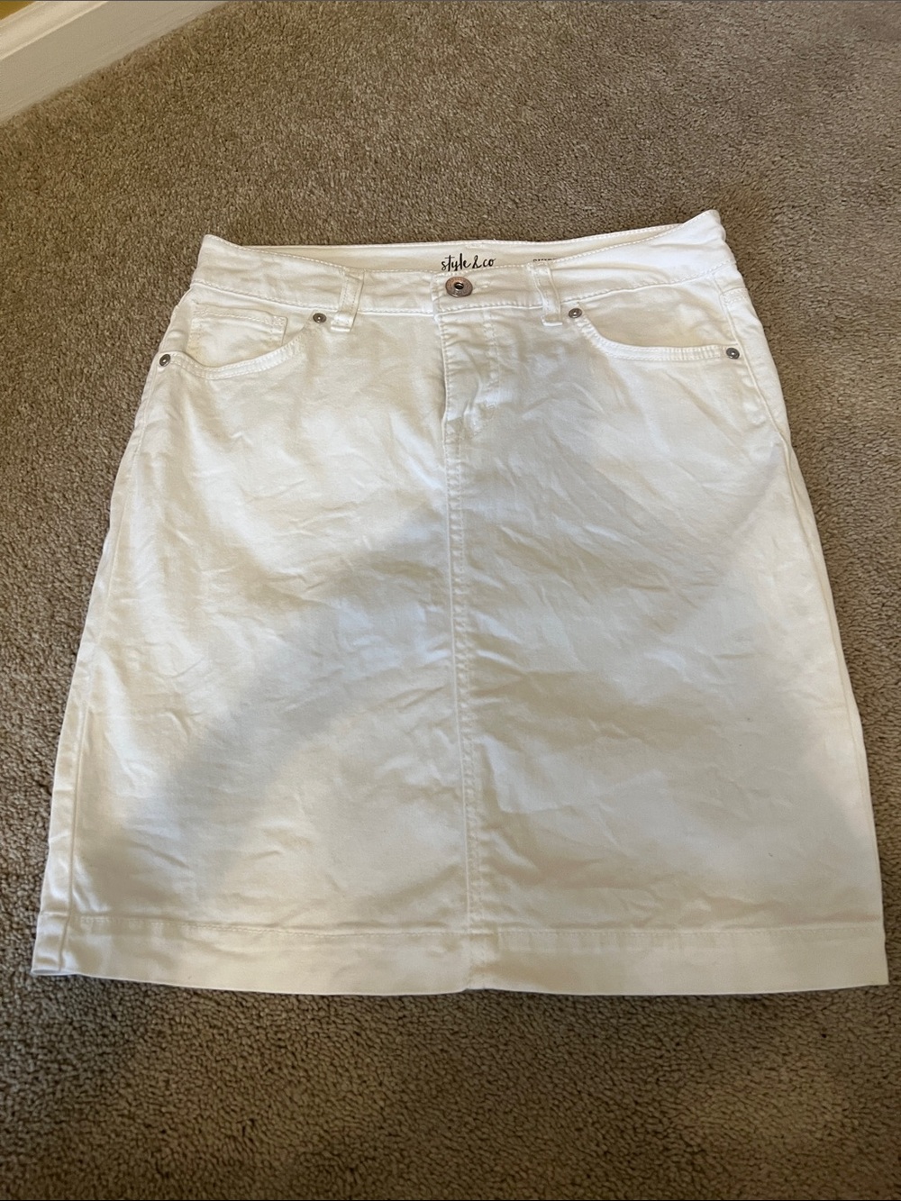 Style & Co. White A-Line Denim Skirt